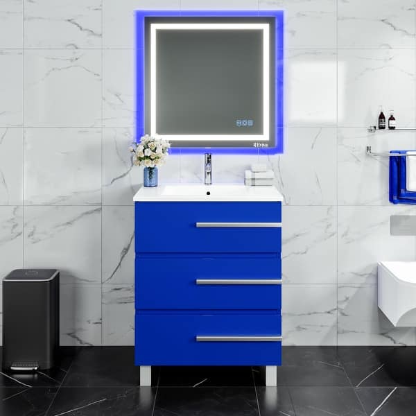 Eviva Deluxe 20 in. W x 18 in. D x 34 in. H Single Freestanding Bath Vanity in Blue White Porcelain Integrated Sink Top