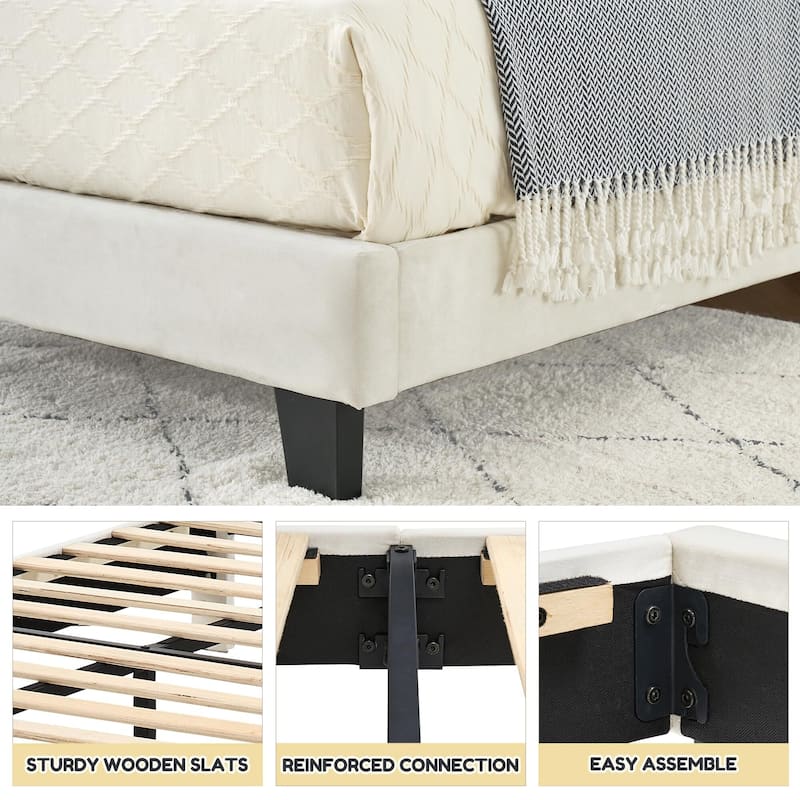 Bed Frame Upholstered Platform with Headboard