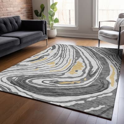 Machine Washable Indoor/ Outdoor Abstract Brushstrokes Chantille Rug
