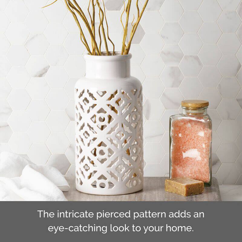 Elements White Pierced Ceramic Vase, 5X11 Inch