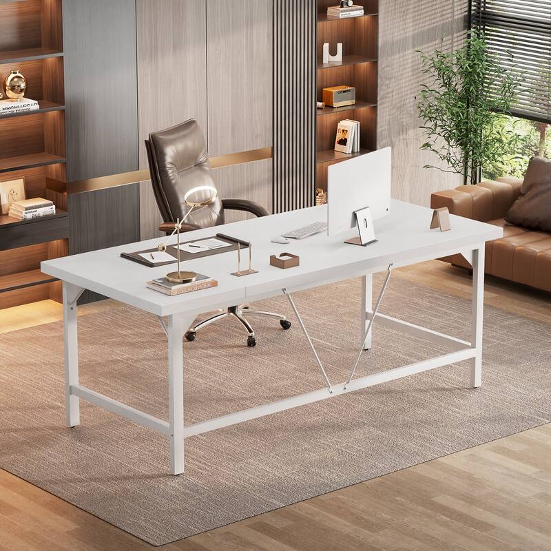 Modern Farmhose 70.8-Inch Executive Desk, Large Computer Office Desk Workstation Conference Table