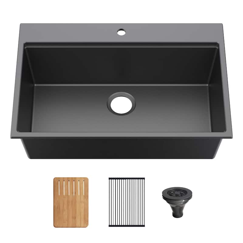 33" Top-Mount Workstation Single Bowl Quartz Kitchen Sink - 33"