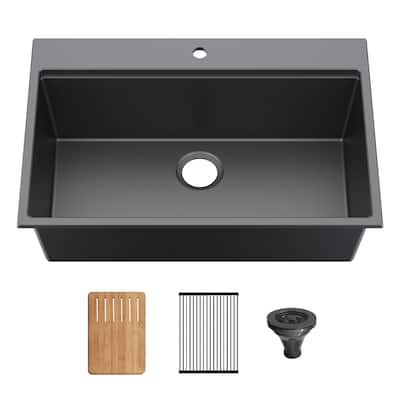 33" Top-Mount Workstation Single Bowl Quartz Kitchen Sink