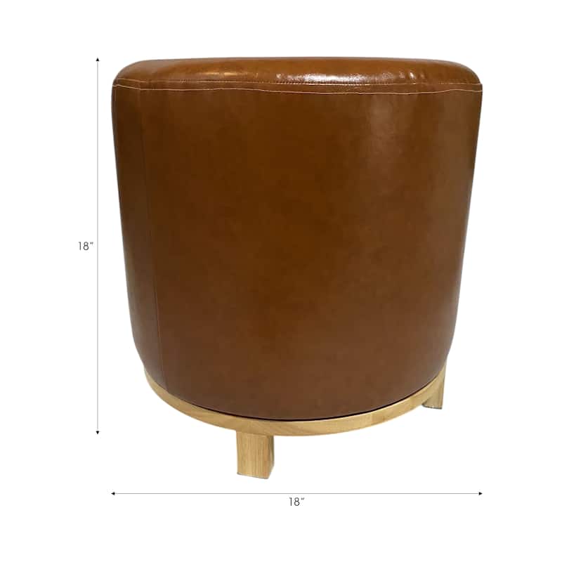 Leather and Pine Wood Ottoman Round Design Seating Accent - 18" Brown