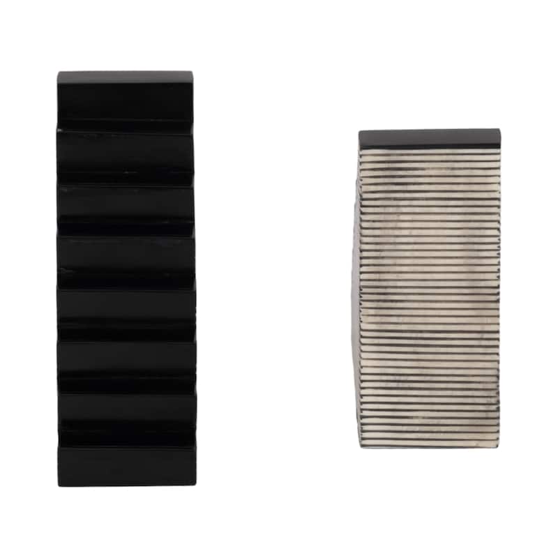 Decorative Striped Stair-Step Bookends - Set of 2, 6", Black & White - 6.0"