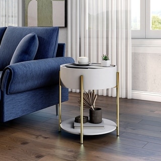 DH BASIC Modern White 20-inch Round 1-Shelf End Table by Denhour - Bed