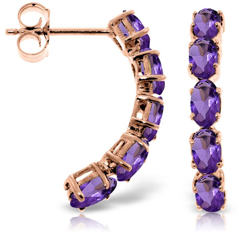 14K Solid Gold Natural Amethyst Gemstone Elegant Stud Earrings - Rose