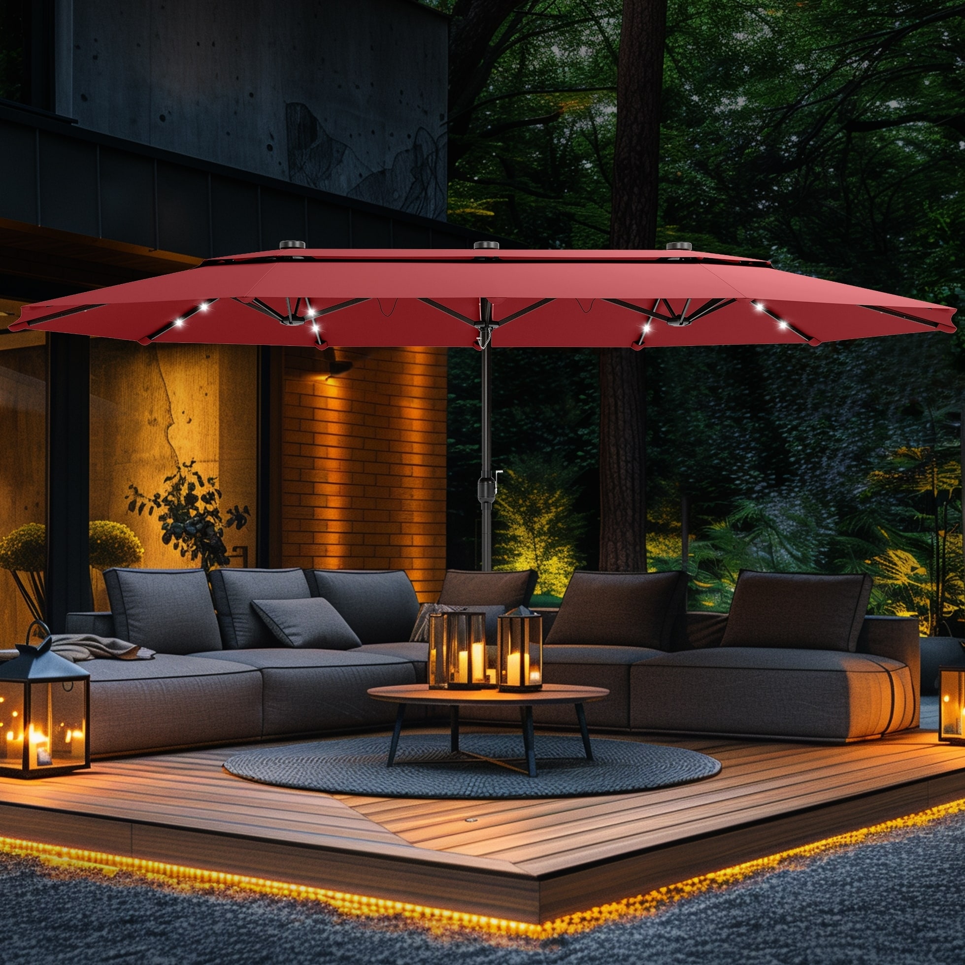 led patio umbrella amazon PURPLE LEAF Double Sided with Light Large Market Umbrellas with Base Since its launch in 2013 Mainstays Solar Powered 72-Count Warm