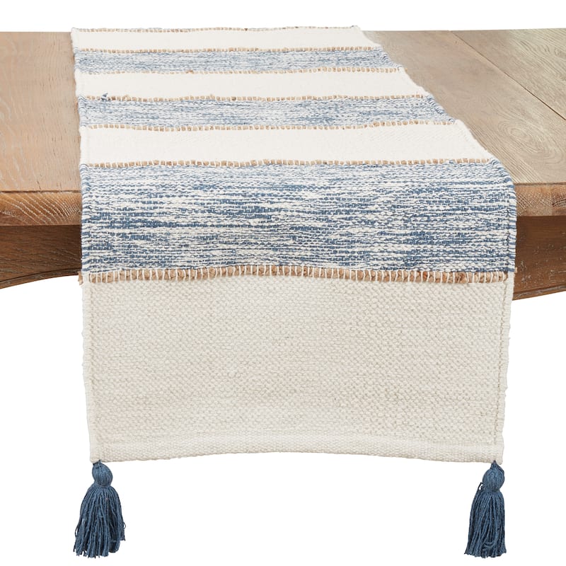 Boho Bliss Striped Tassel Table Runner - 16"x72" - Navy Blue