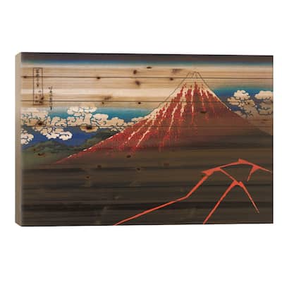 Lightning Below The Summit Print On Wood by Katsushika Hokusai - Multi-Color