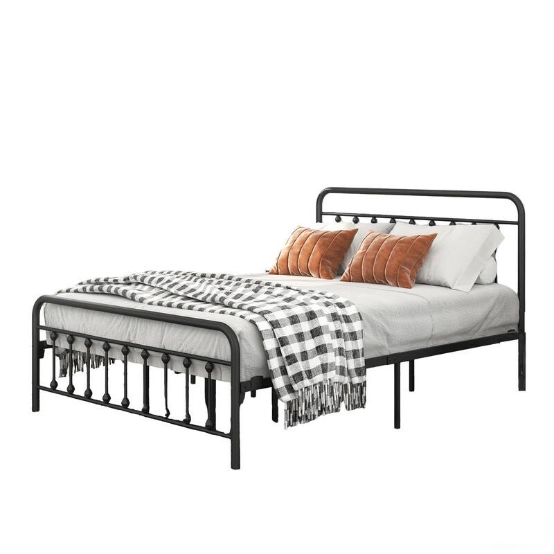 Metal Platform Bed Frame featuring a Headboard, Sturdy Slat Support, No Box Spring Required, and Easy to Assemble‌.
