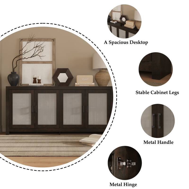 Acrylic Doors Creative White/Brown Buffet Sideboard Bookcase Accent Storage Cabinet: Elegant Storage with Rich Wood Grain Finish