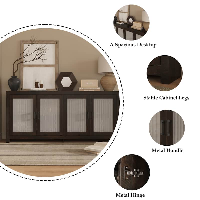 Acrylic Doors Creative White/Brown Buffet Sideboard Bookcase Accent Storage Cabinet: Elegant Storage with Rich Wood Grain Finish