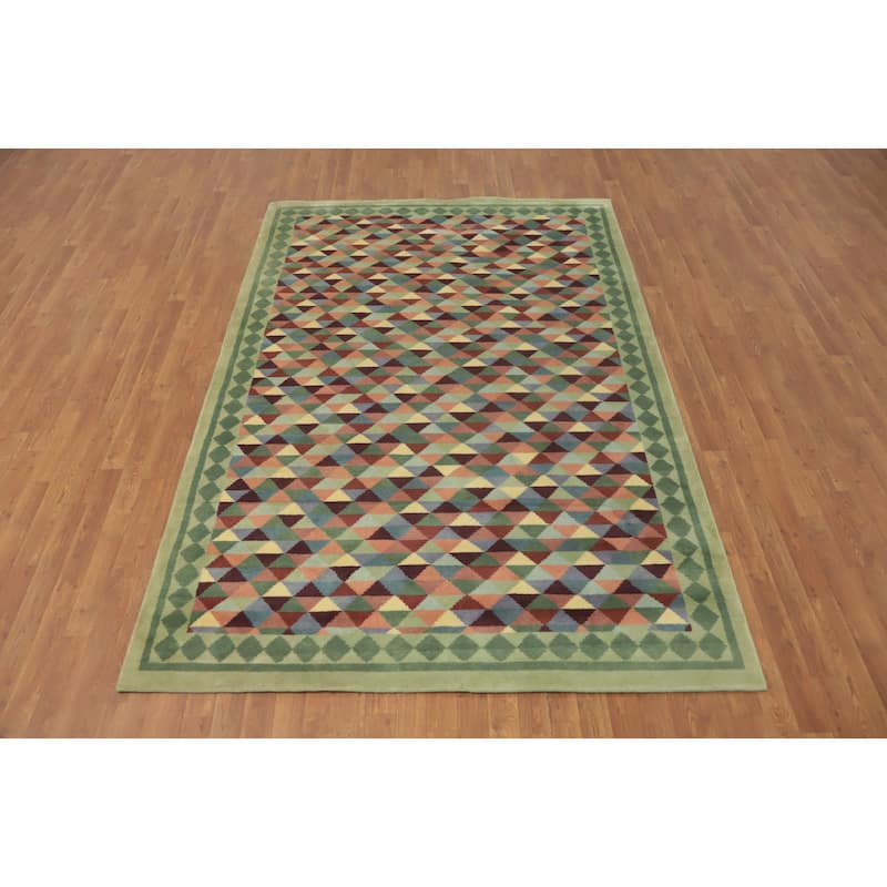 Hand-knotted Tribal Wool Multi-Colored Geometric Oriental Area Rug - 8' 9'' X 6' 0''