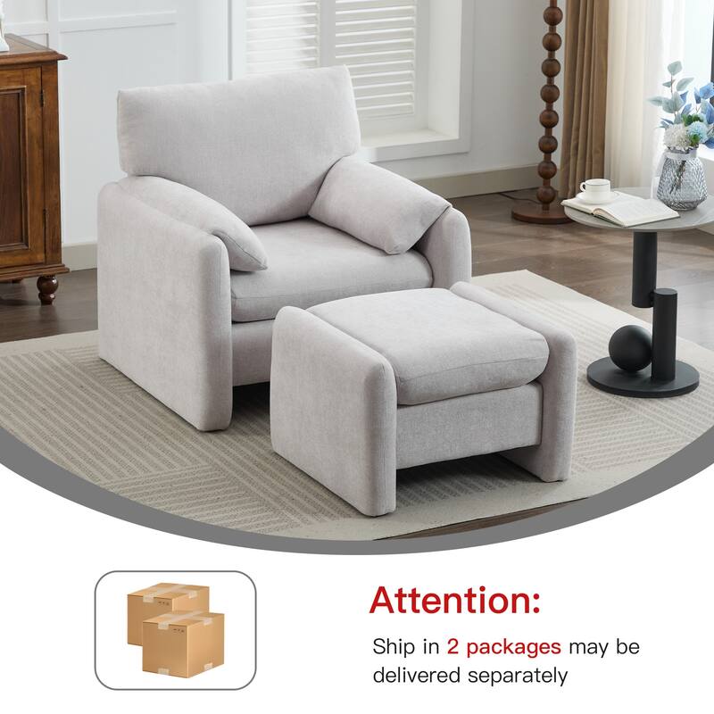 Chenille Single Sofa Chair & Ottoman Set