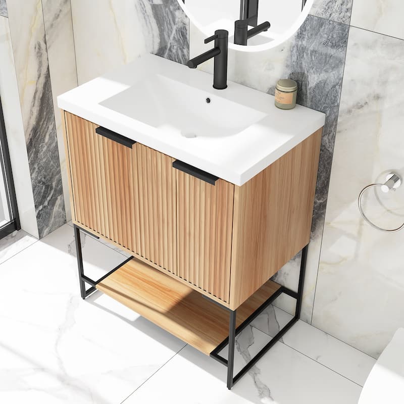 24"/30" Plywood Freestanding Bathroom Vanity Set with White Sink