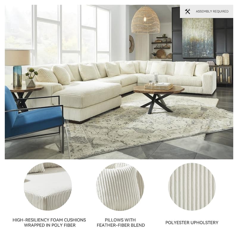 Signature Design by Ashley Lindyn Ivory 6-Piece Sectional with Chaise - 173"W x 134"D x 38"H
