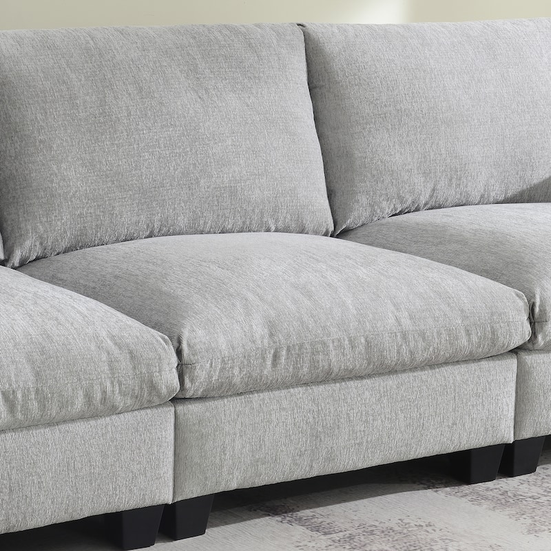Chenille Modular Sectional Sofa,Cloud Couch Set with, USB, Bluetooth