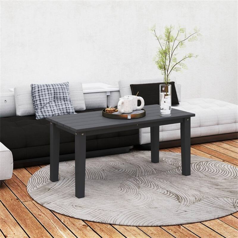 HDPE Outdoor Coffee Table with Slatted Table Top - 35.8" L x 17.3" W x 16.5" H - Black