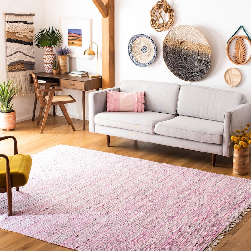 SAFAVIEH Handmade Rag Rug Litzy Stripe Cotton Rug - 5' x 7' - Light Pink/Multi