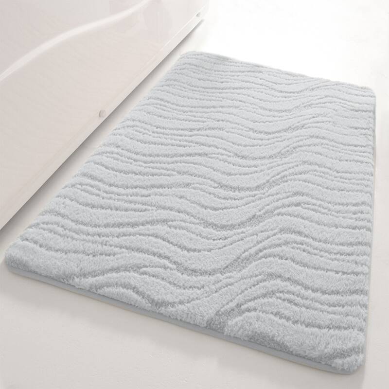 Wave Pattern Bathroom Mat Soft Absorbent Non-Slip Back Dry Bath Floor Rugs Toilet Home - Grey - 16" x 24"