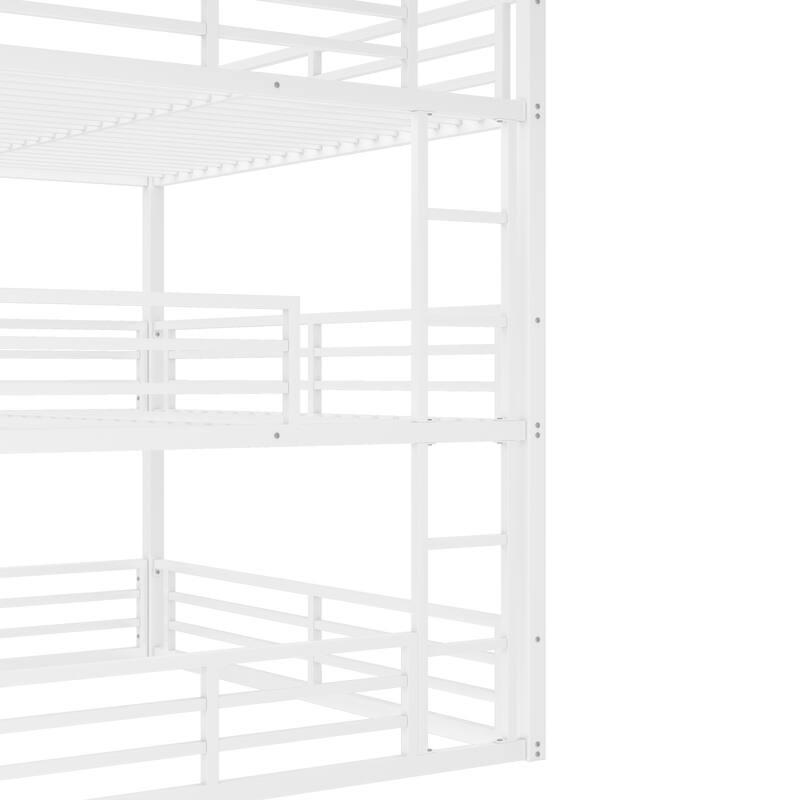 Roomfitters Twin/Full/Queen Metal Triple Bunk Bed with Safety Guardrails, Heavy-Duty Noise-Reduced Frame, White