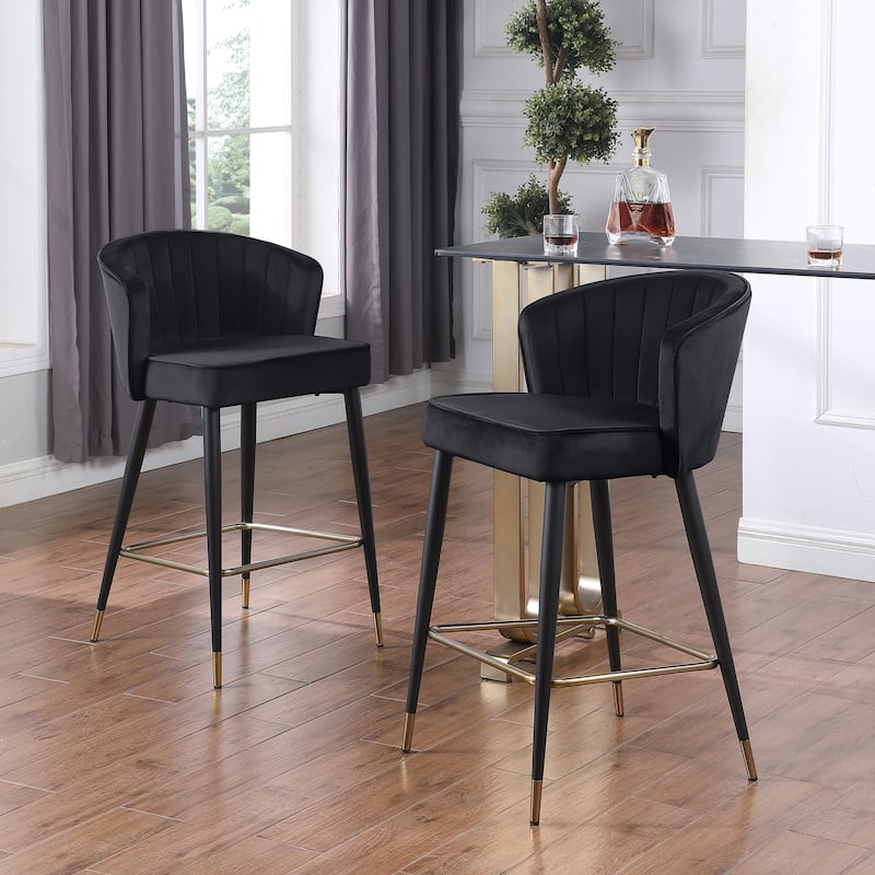 Modern Velvet Upholstered Bar Stools, Counter Height Metal Dining