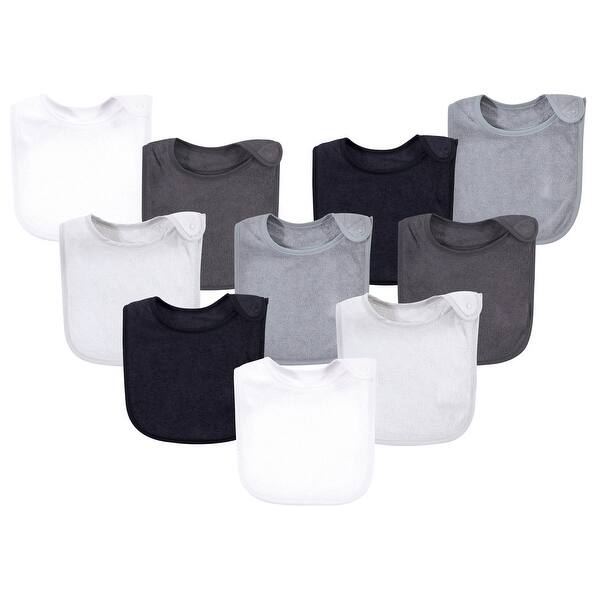 slide 1 of 1, Hudson Baby Infant Unisex Rayon from Bamboo Terry Bibs, Black White, One Size - Black White - One Size One Size - Black White