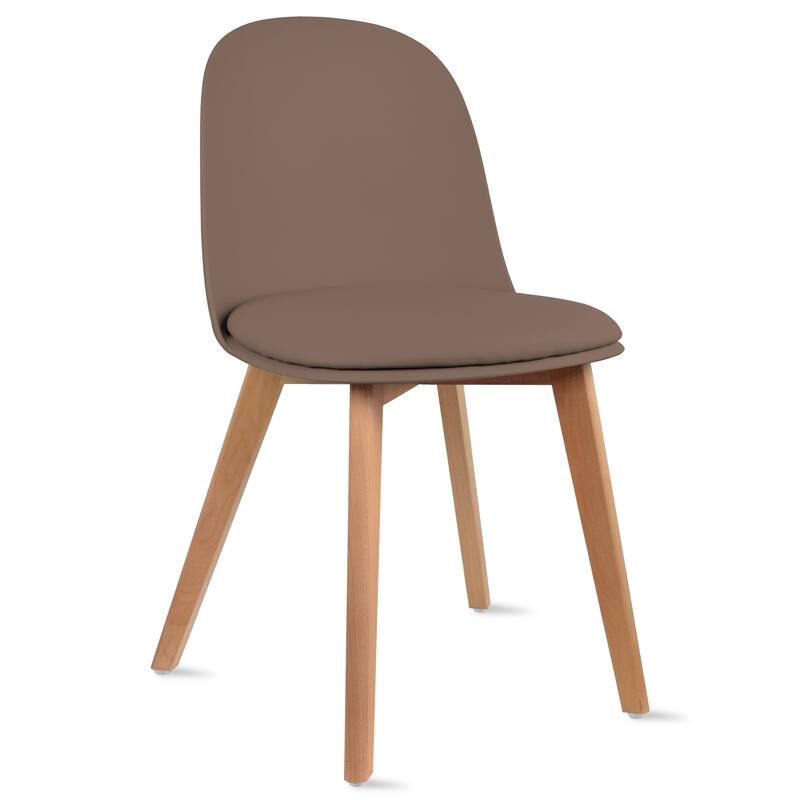 Set of 4 Plastic Dining Chairs Padded Cushion Faux Leather Wooden Legs For Kitchen Waiting Room Outdoor Party