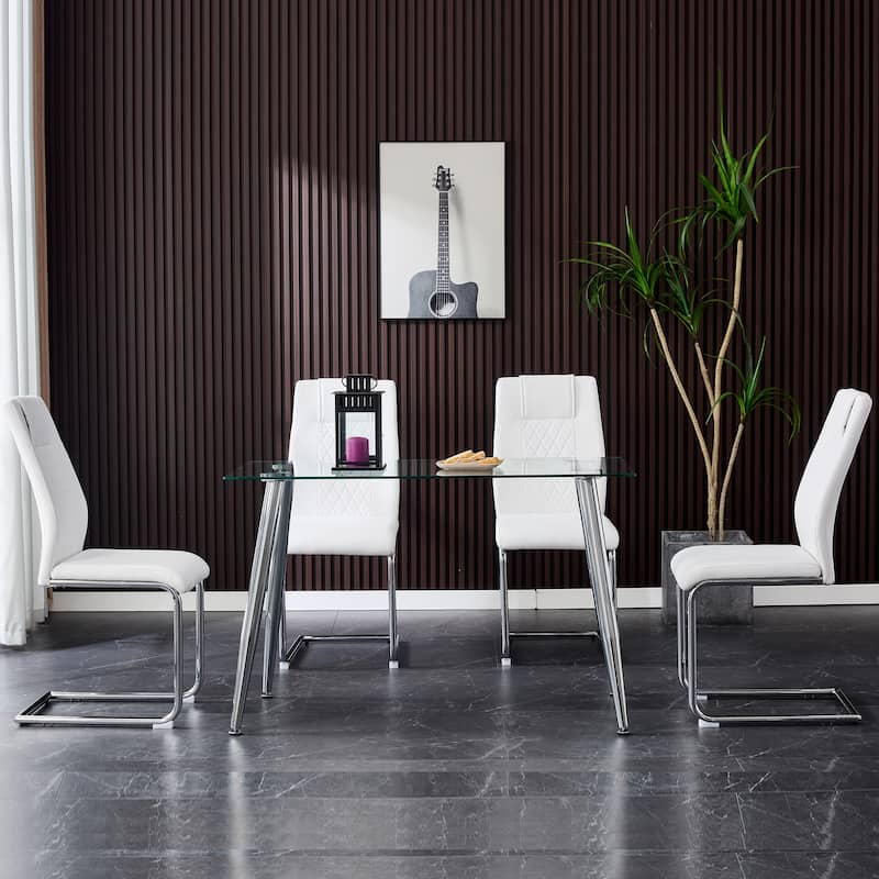 Faux Leather Dining Room Chairs with Upholstered Seat, Modern Kicthen Chairs Armless Accent Chairs with Metal Legs, Set of 4