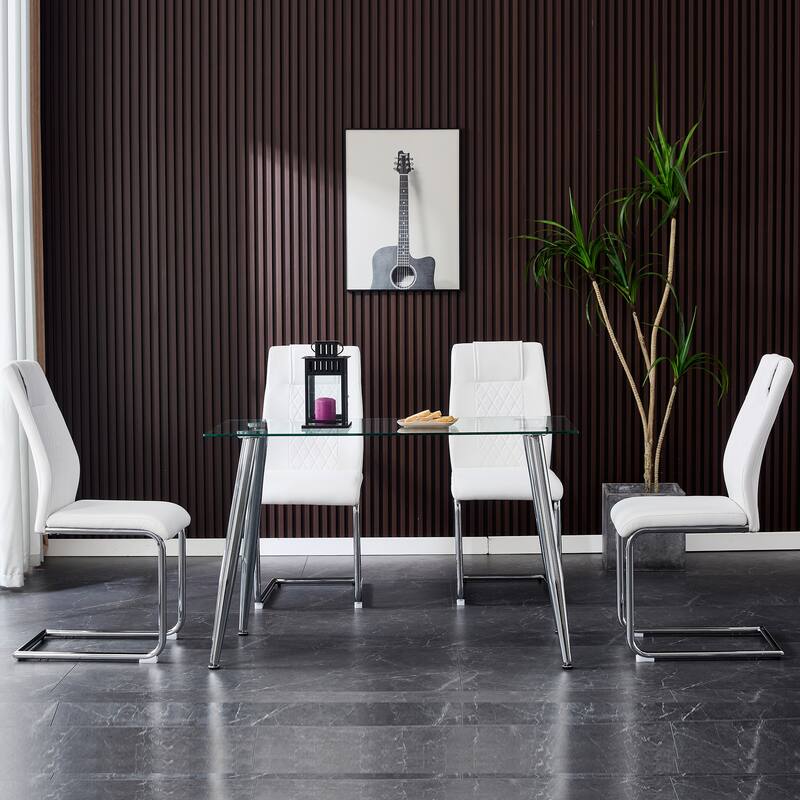 Modern Dining Chairs with Faux Leather Upholstered Seat and Metal Legs, for Kitchen, Living Room, Set of 8, Grey+PU