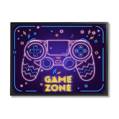 Stupell Vivid Neon Style Game Zone Arcade Gamer Sign Framed Wall Art - Pink