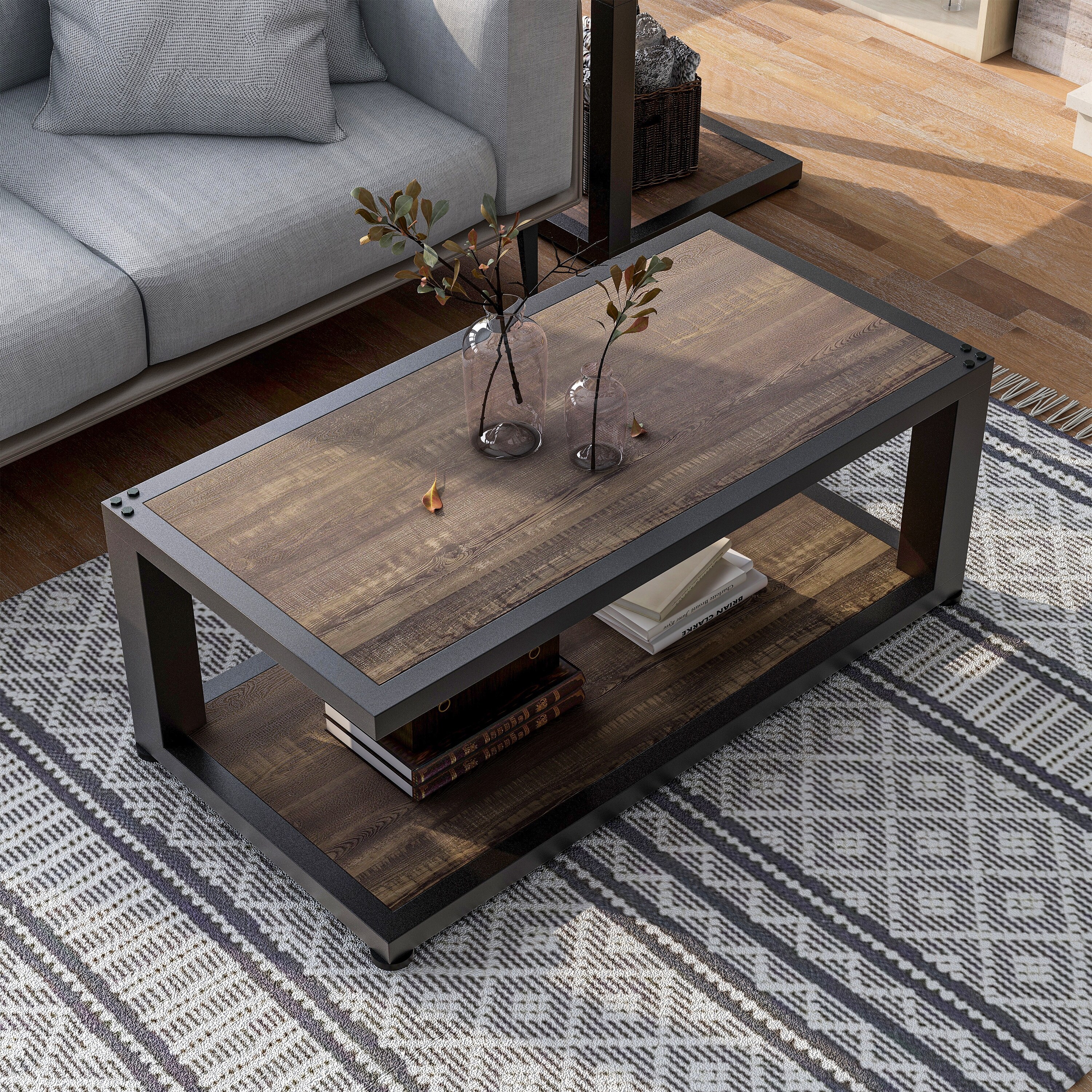 Farrow Dark Walnut and Sand Black 47-inch 1-Shelf Coffee Table by