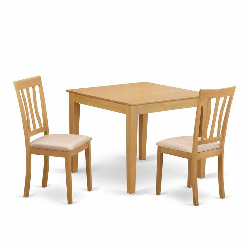 Small Dining Set - 3 Piece Table & Chairs, 36x36 Inch, Oak Finish, Kitchen Dining Room Set