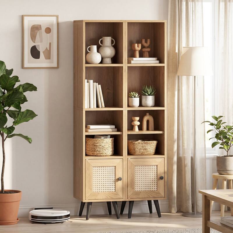 Gymax 2PCS 6-Tier Tall Narrow Bookcase w/Adjustable Shelf & Boho Style