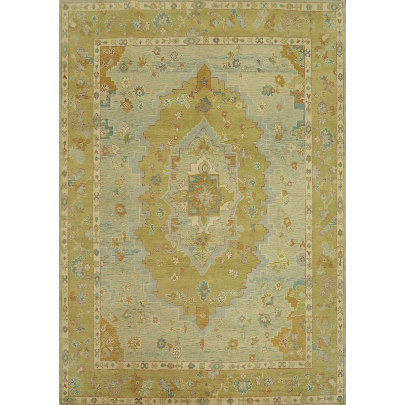 Vegetable Dye Wool Oushak Turkish Area Rug, Medallion Geometric Carpet - 10' 1'' X 8' 3''