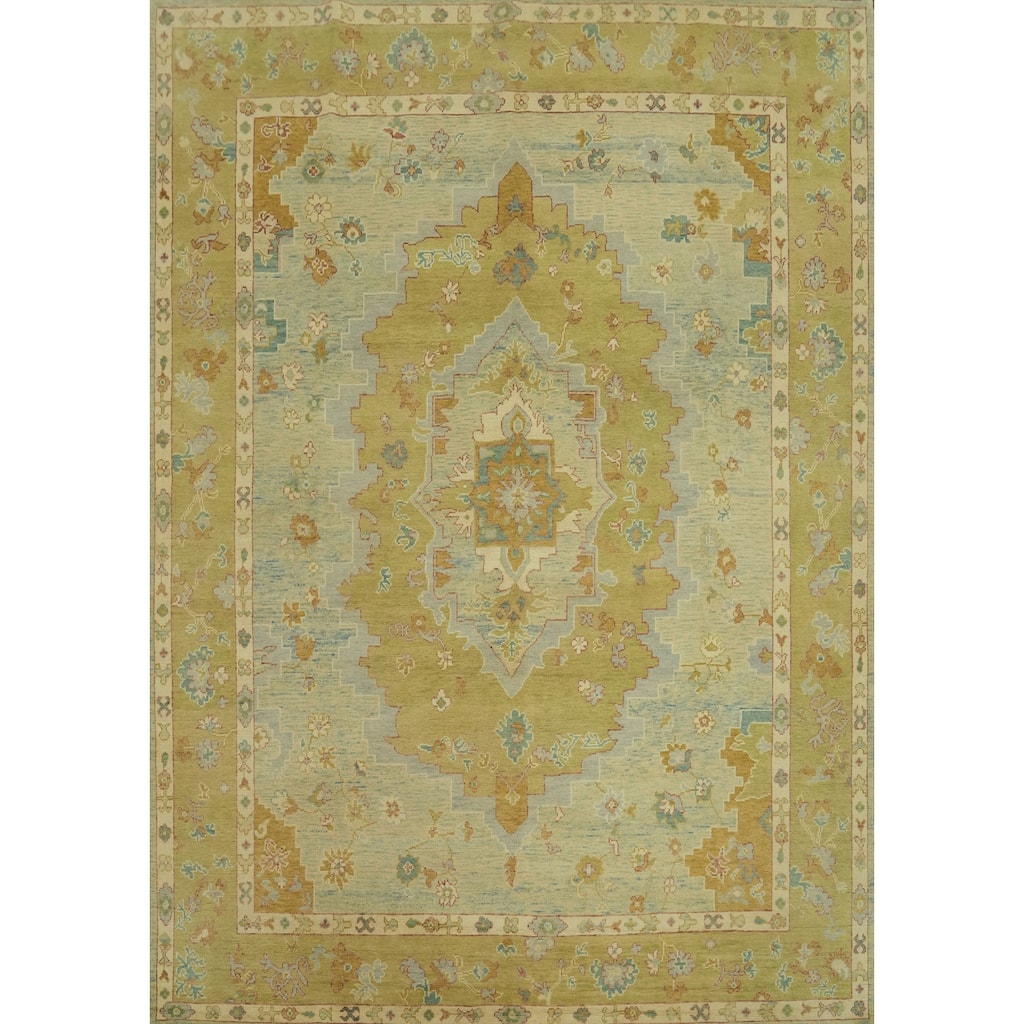 Vegetable Dye Wool Oushak Turkish Area Rug, Medallion Geometric Carpet - 10' 1'' X 8' 3''