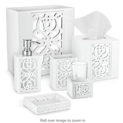 Creative Scents Mirror Janette Bathroom Accessories Set, 6 Piece Bath Set Collection - White