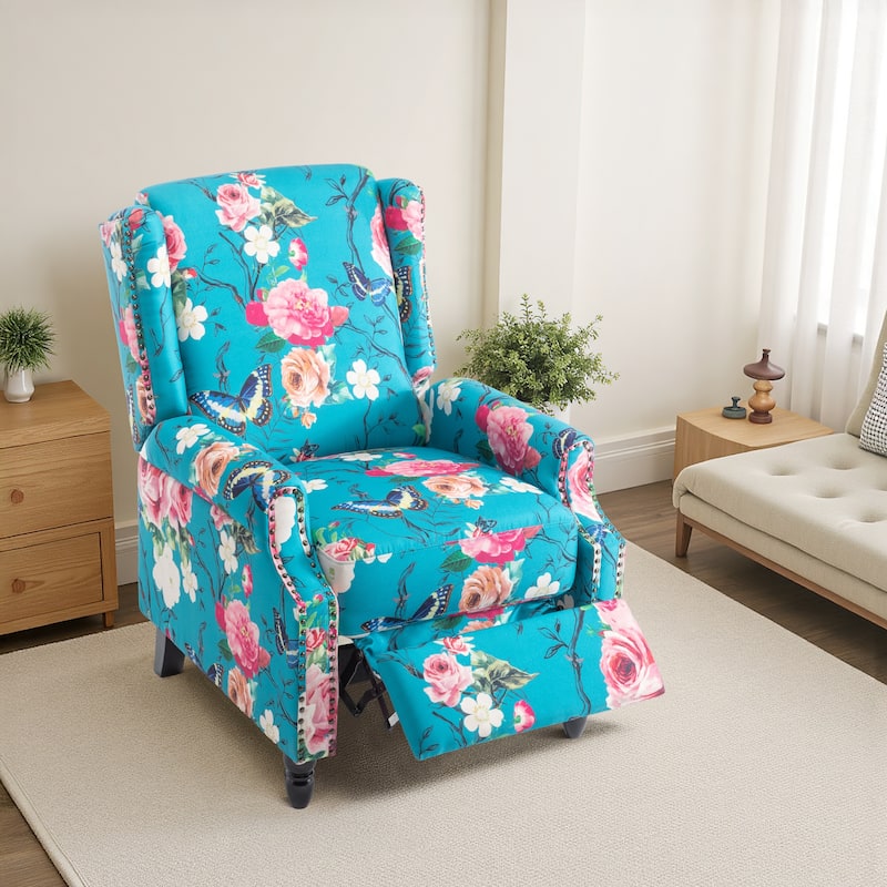 29'' W Vintage Linen Floral Manual Push Back Recliner Chair