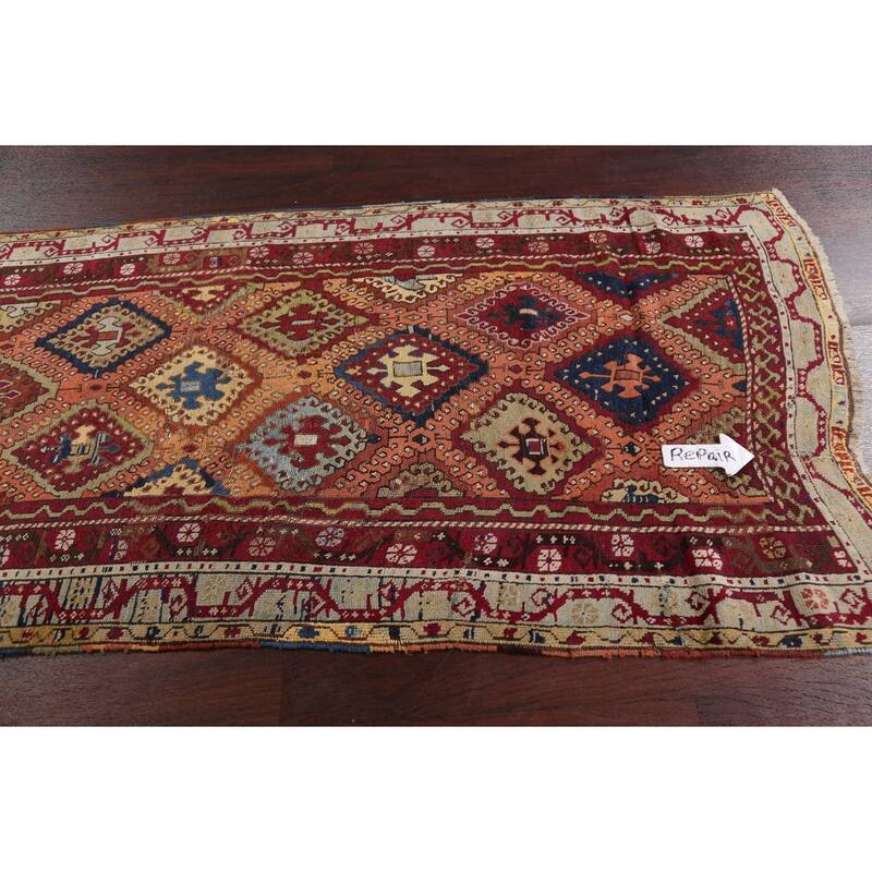 Pre-1900 Antique Vegetable Dye Oushak Turkish Wool Area Rug Handmade - 3'7" x 8'2"