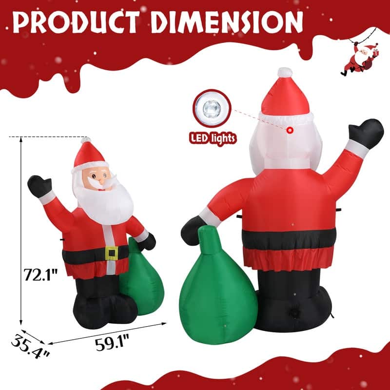 6 FT Lighted Christmas Santa Claus with Large Gift BagInflatable Decoration