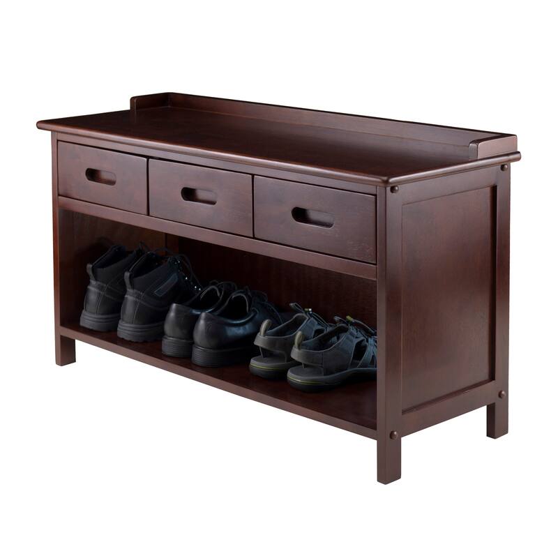 Adriana 3-Drawer Bench with Storage, Walnut - 38.27 x 14.17 x 21.85 inches