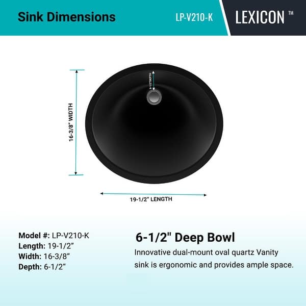dimension image slide 1 of 2, Lexicon Platinum V210 Quartz Composite Oval Vanity Sink - Galaxy Black