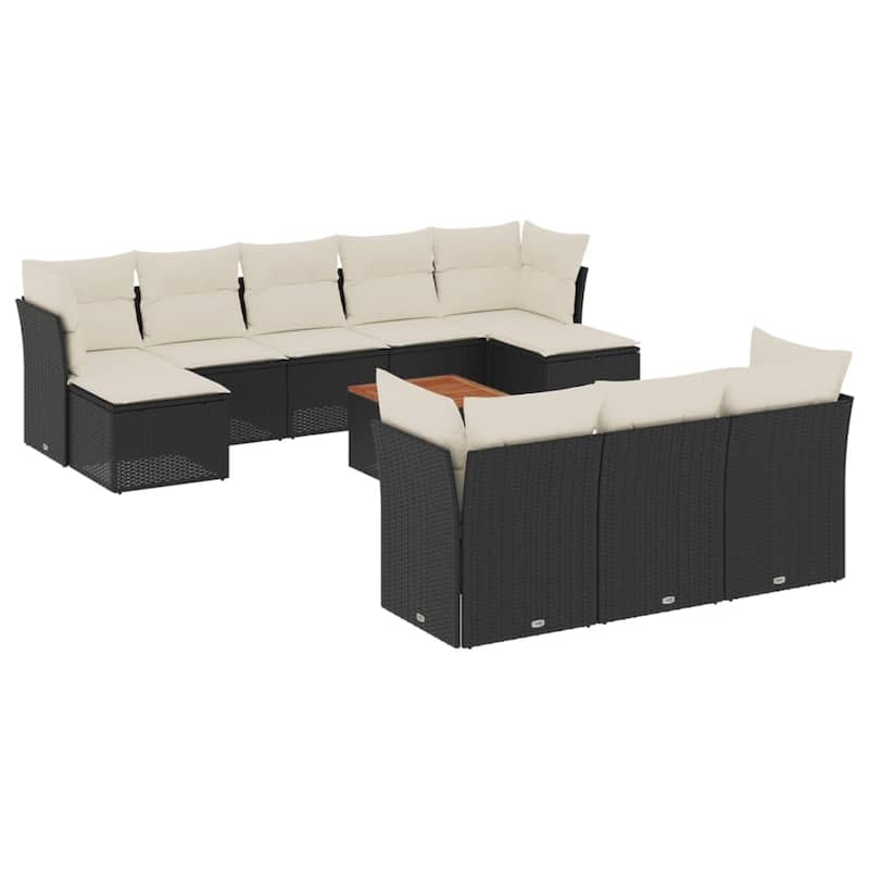 vidaXL Patio Sofa Set with Cushions Outdoor Furniture 11 Piece Poly Rattan - 24.4 x 24.4 x 27.2