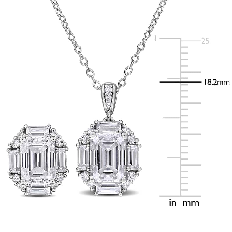 Miadora 7.57ct DEW Multi-Shaped Created White Moissanite Necklace Stud Earrings Sterling Silver