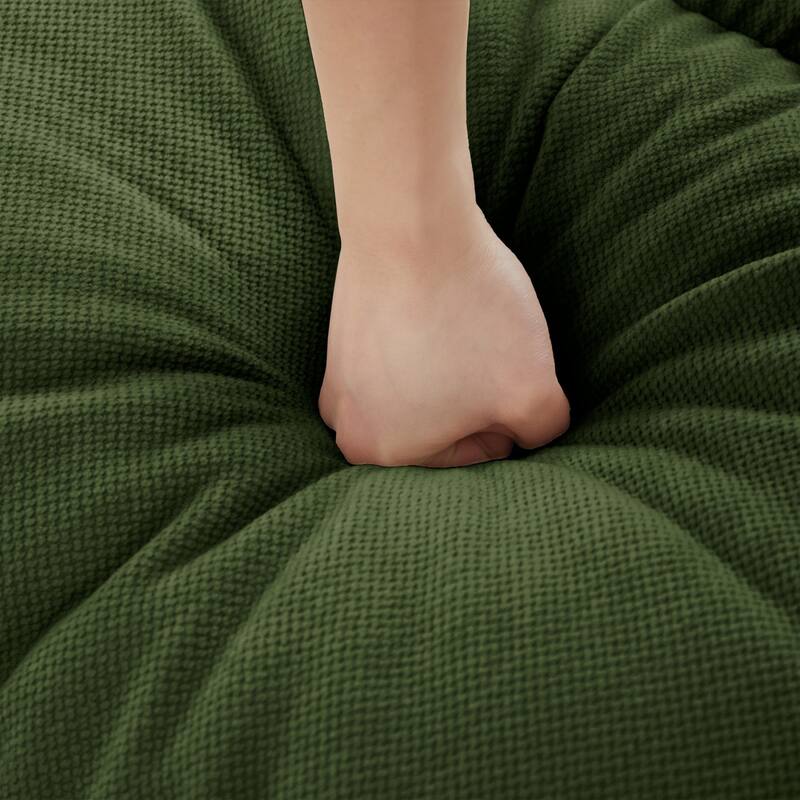 116" Chenille Pleated Design Sectional Sofa with Ottoman and 2 Round Pillows