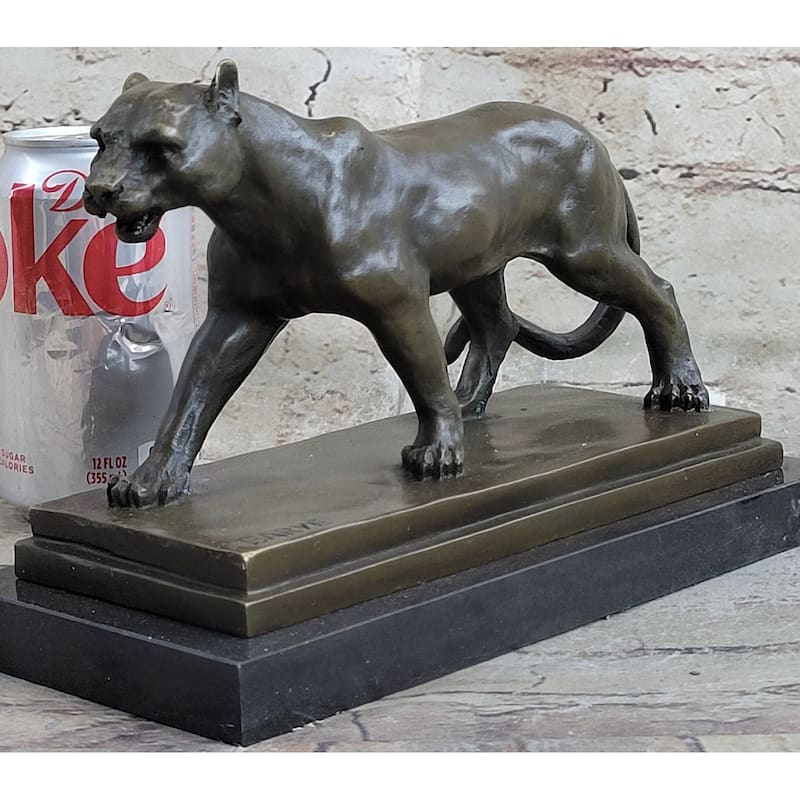 Cougar Mountain Lion Lioness Bronze Statue Sculpture Marble Base 6 Inches X 10 Inches