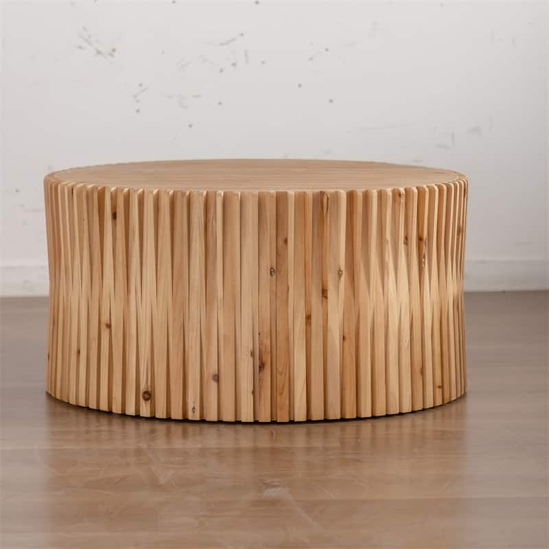 Retro Fashion Style Cylindrical Coffee Table w/Vertical Texture Relief