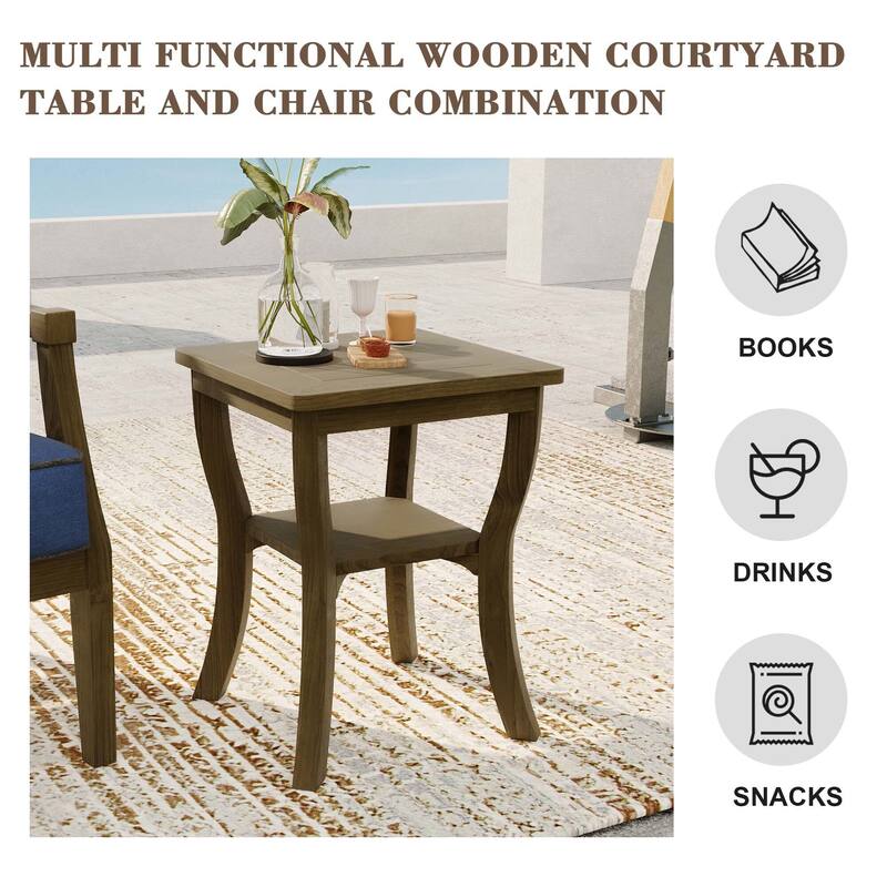 2 Set Brown Wood Outdoor Accent Club Chairs with Water-Resistant Cushions