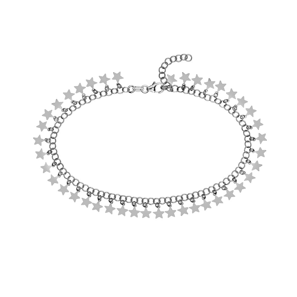 Curata 925 Sterling Silver Rhodium-plated 10" Hanging Stars Adjustable Anklet